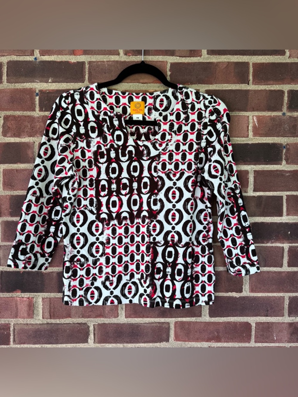 Ruby Rd. Geometric Scoop-Neck Top in White, Black & Red